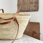 Woven Market Bag with Long Leather Strap.