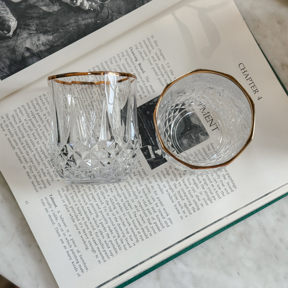 Vintage gold rim crystal glass votive holder.