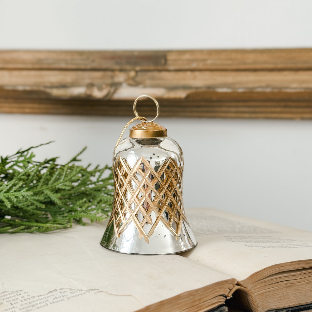 Mercury glass bell ornament.