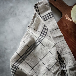Linen Tea Towel - Black Grid