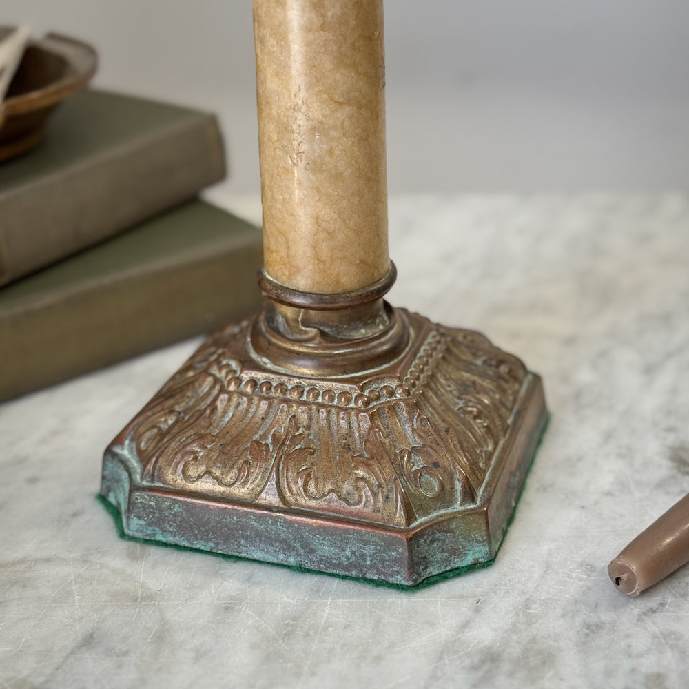 Vintage Marble Brass Taper Holder.