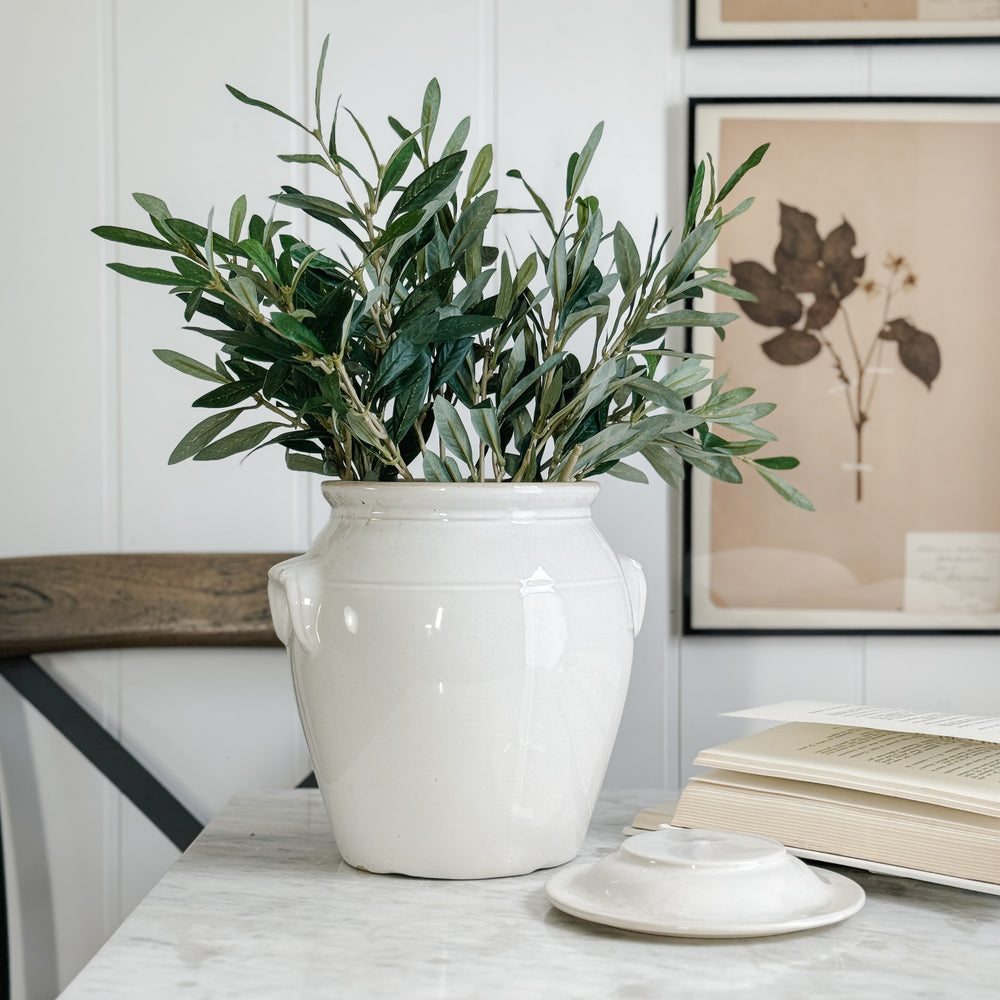 Antique white confit pot - FRANCE