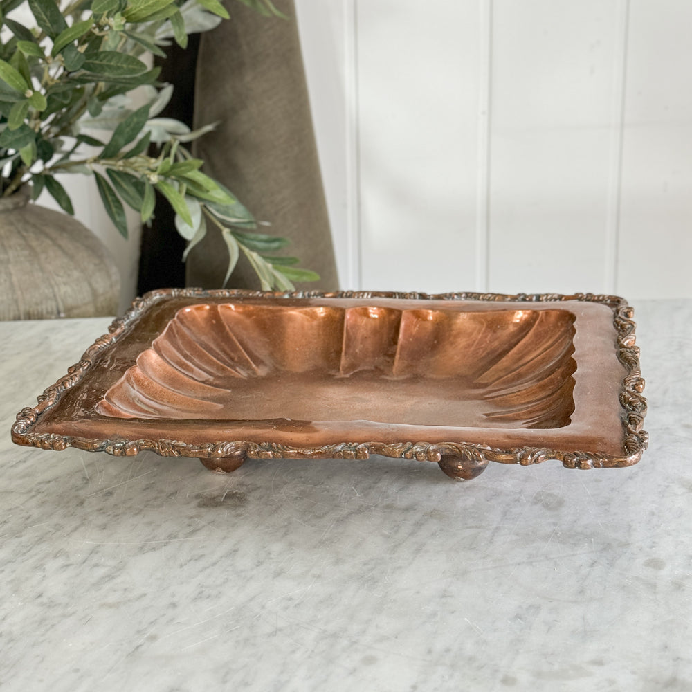 Vintage footed copper tray.