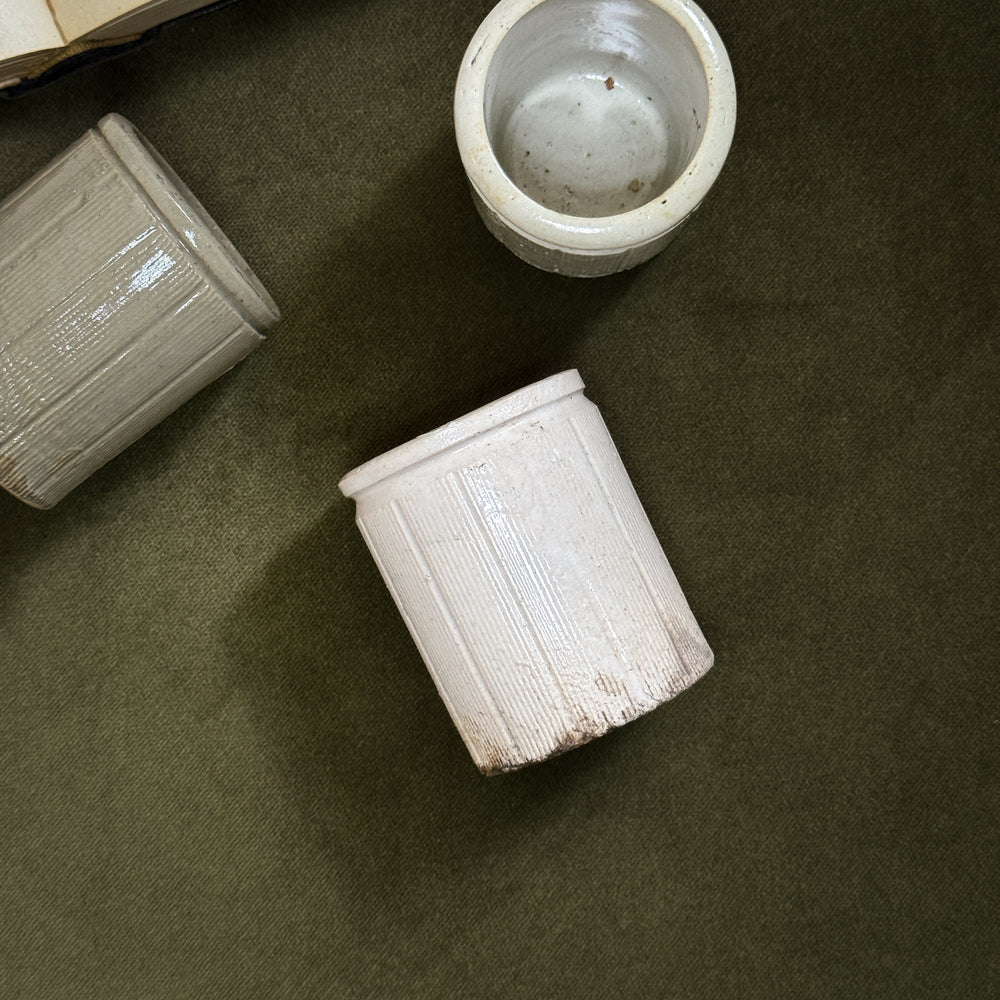 Antique stoneware xsmall marmalade crock jar.