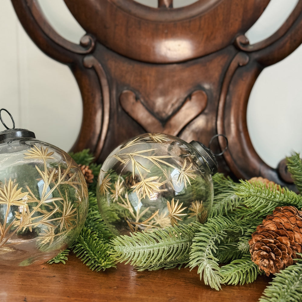 Clear Glass Gold Etched Ornament.