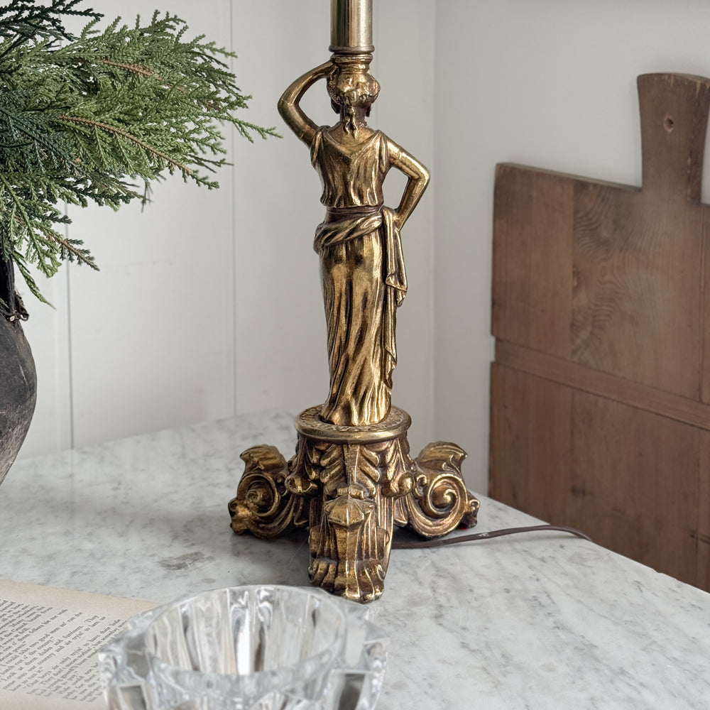 Vintage Brass Lady Lamp w/ Shade