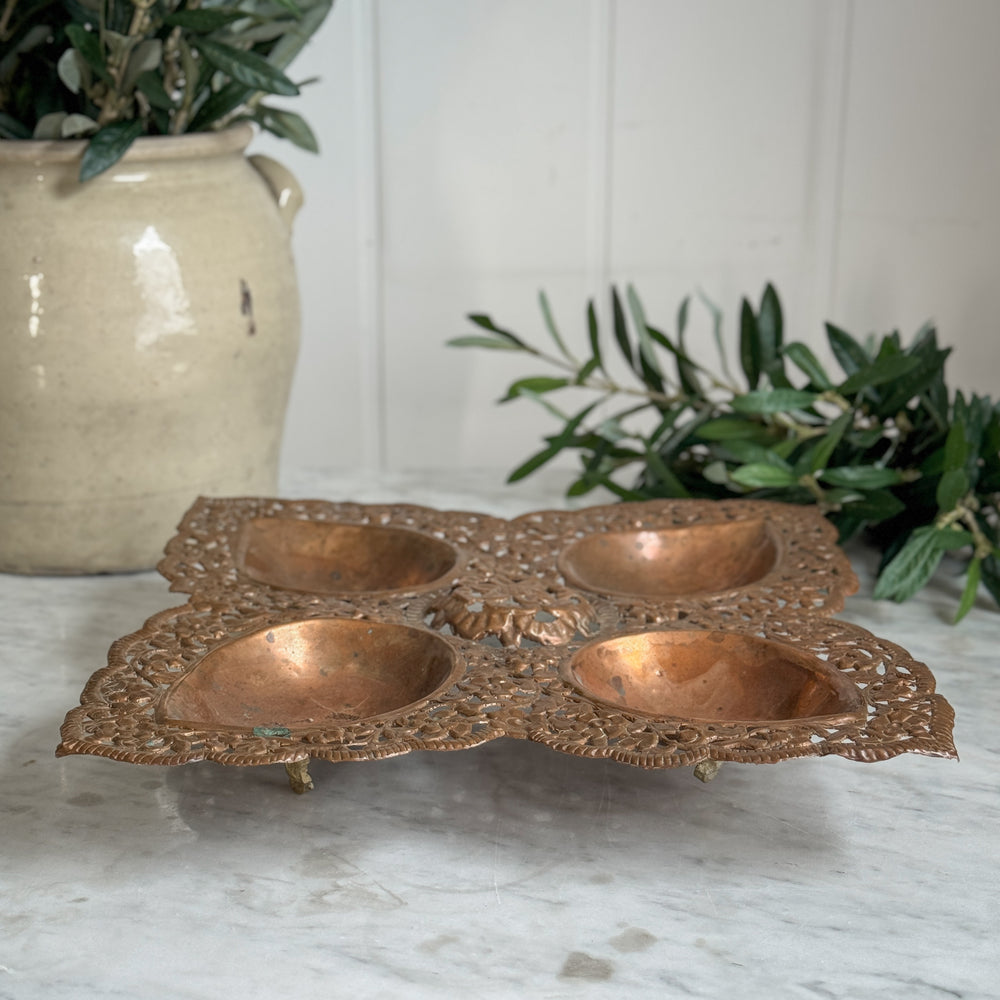Vintage copper sectioned cut out tray.