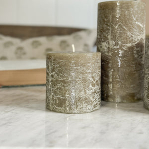 Olive Pillar Candles.