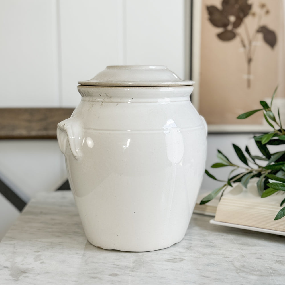 Antique white confit pot - FRANCE