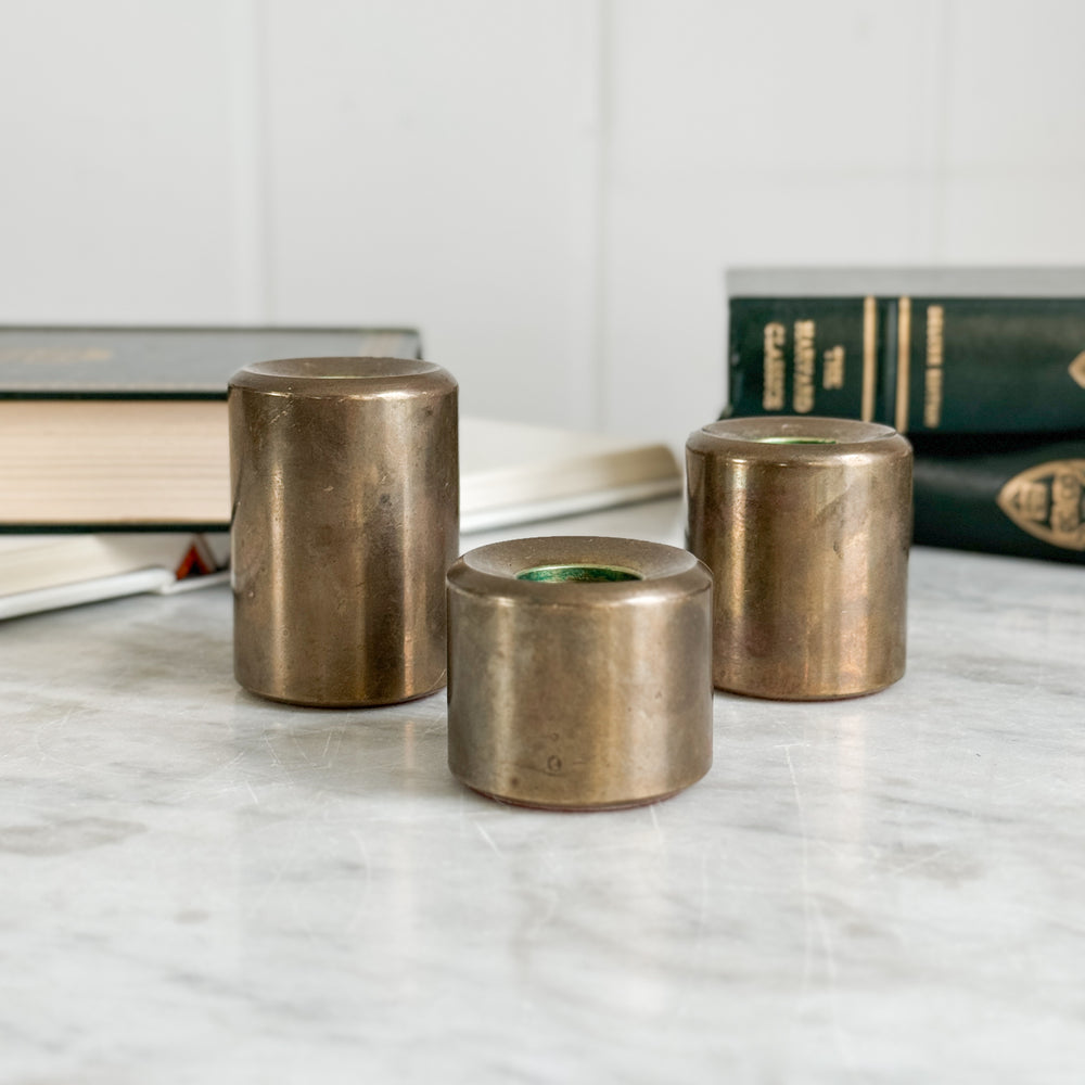 Vintage Turned Brass Taper Set