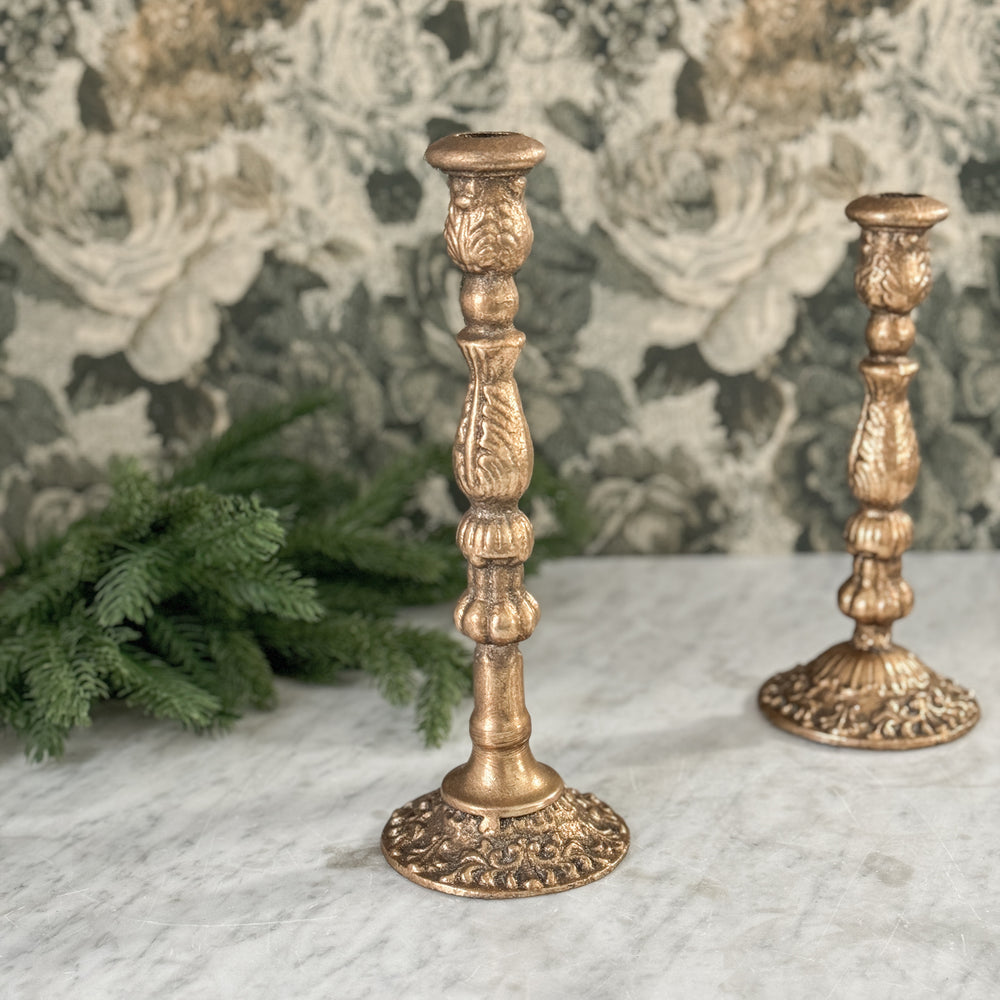 Cast Iron Bronze Gold Taper Candles