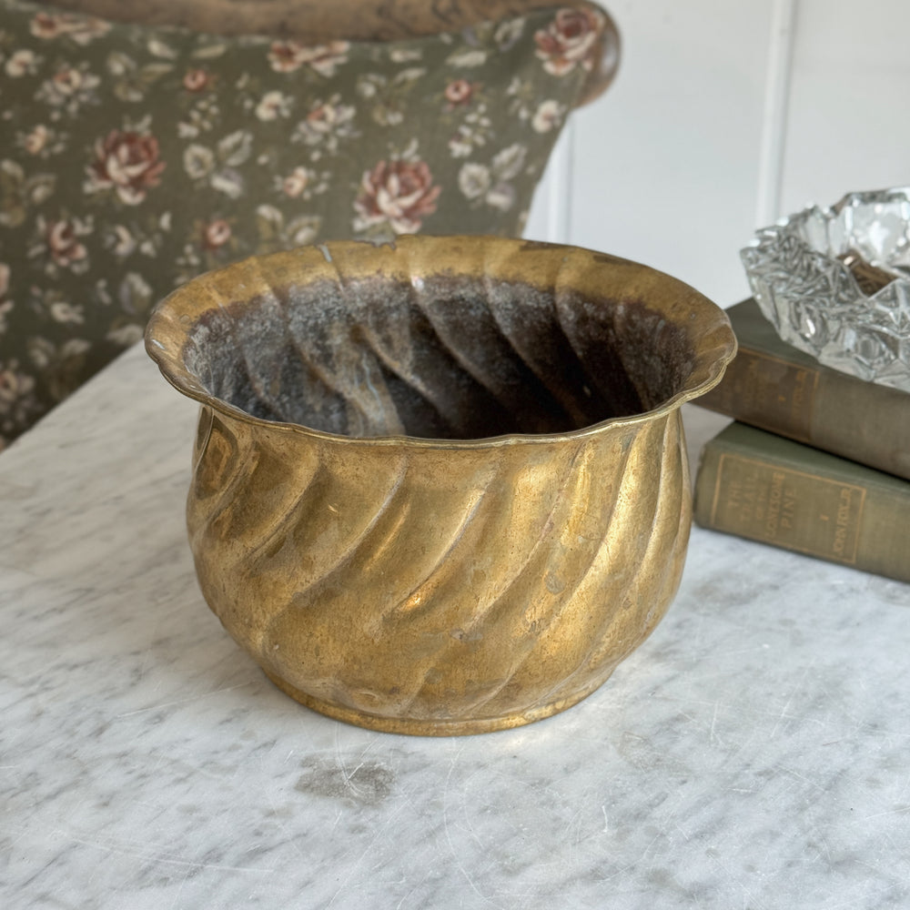 Vintage Brass Ribbed Planter