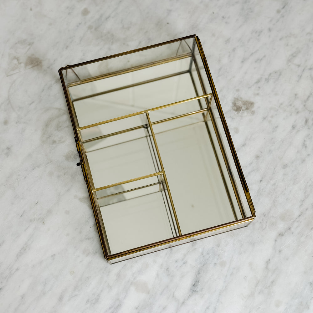 Vintage glass and brass hanging vanity case