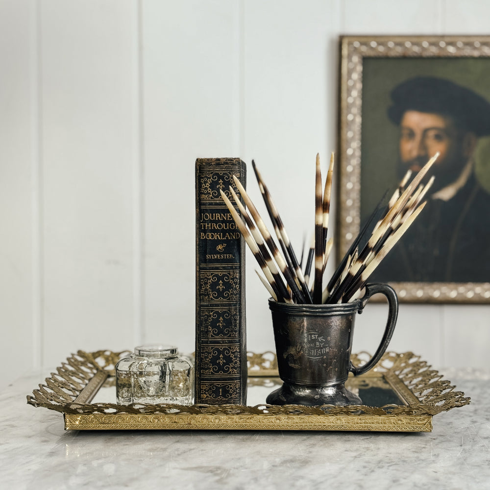 Vintage gold mirror vanity tray.