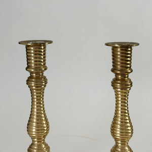 Vintage Ribbed Brass Taper Pair