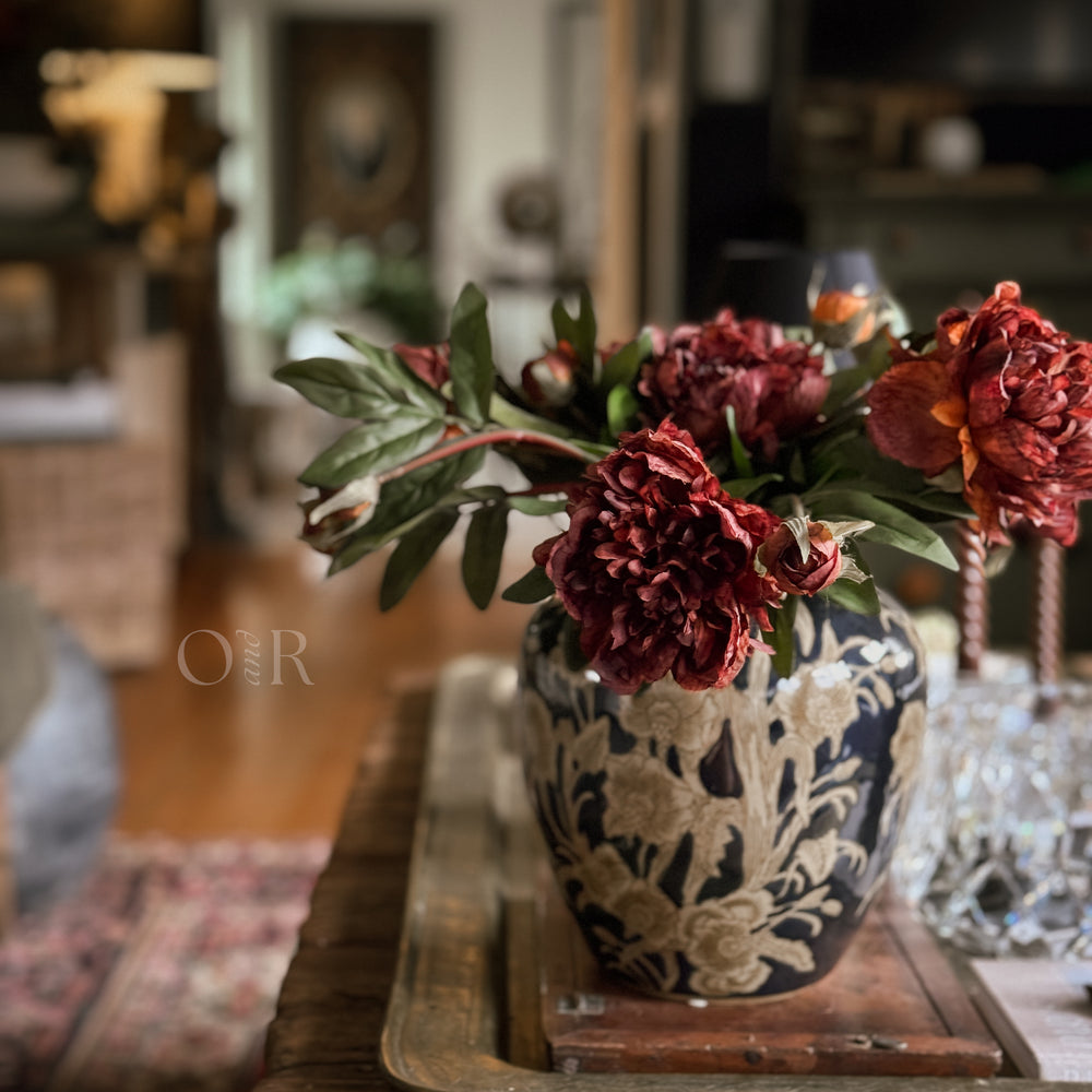 Burgundy Peony Faux Stem