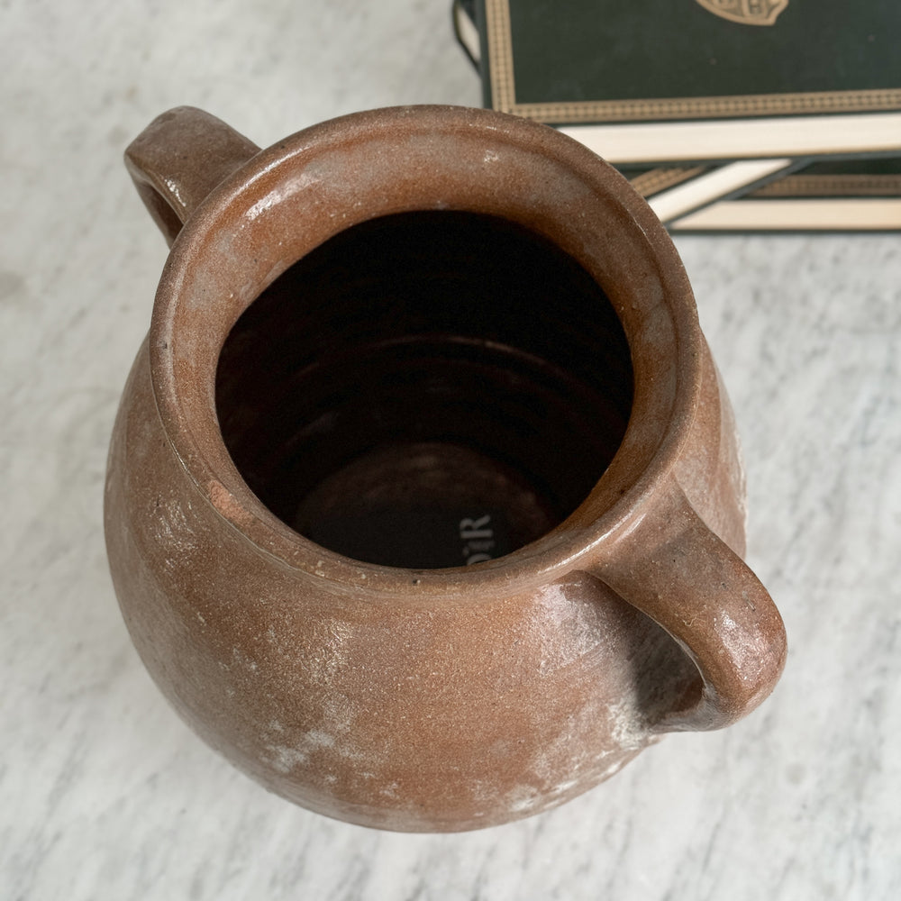 Vintage Double Handle Brown Pottery Vase.