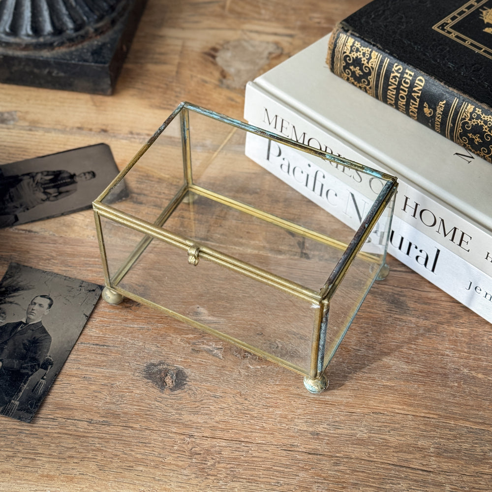 Vintage Glass and Brass Hinged Box