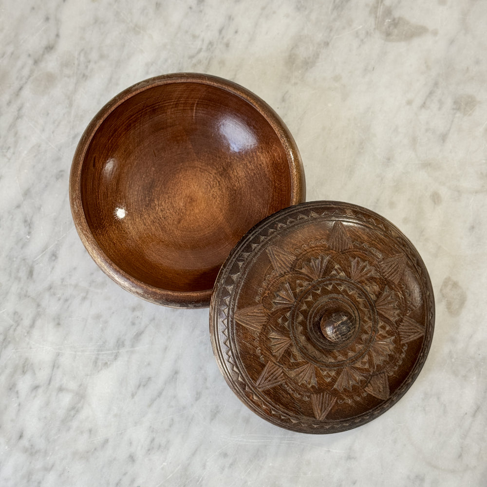 Vintage wood lidded bowl.