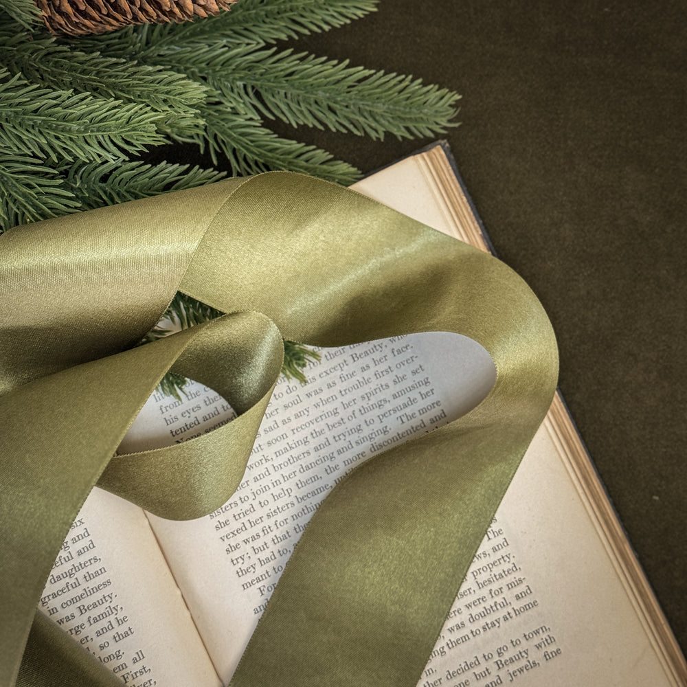 Olive green satin ribbon.