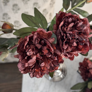 Burgundy Peony Faux Stem