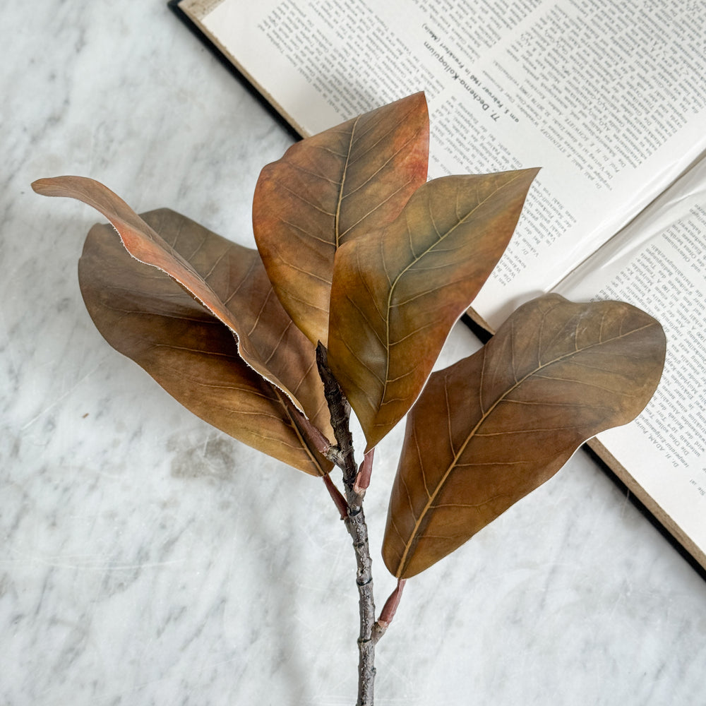 Faux Brown Autumn Magnolia Stem