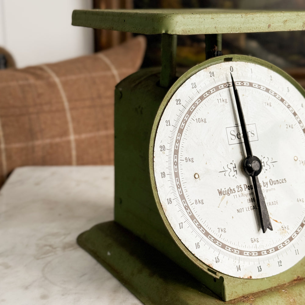 Vintage Green Metal Sears Kitchen Scale