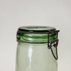 Vintage M WIDE green glass canning jar- FRANCE.