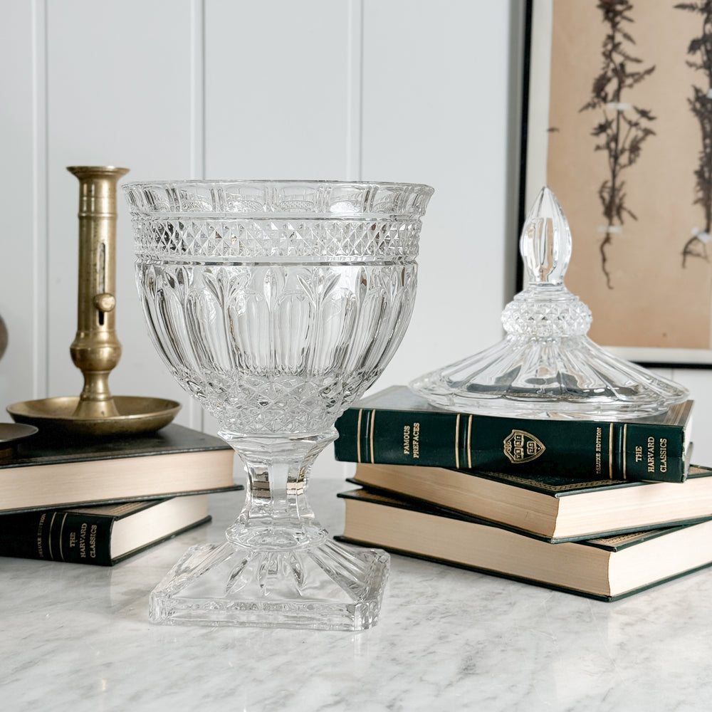 Vintage Cut Glass Urn with Lid.