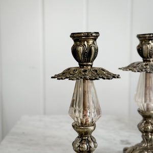Vintage Glass and Metal Taper Pair