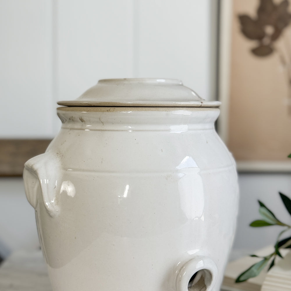Antique white confit pot - FRANCE