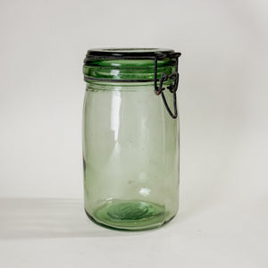 Vintage M WIDE green glass canning jar- FRANCE.