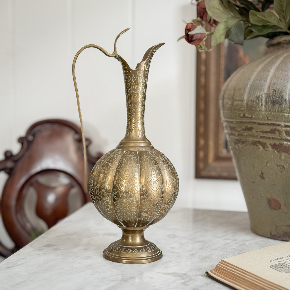 Vintage Brass Embossed Pitcher