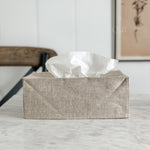 Linen tissue box cover.