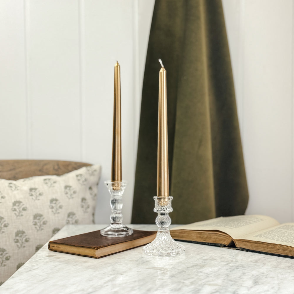 Pressed glass taper candleholder.