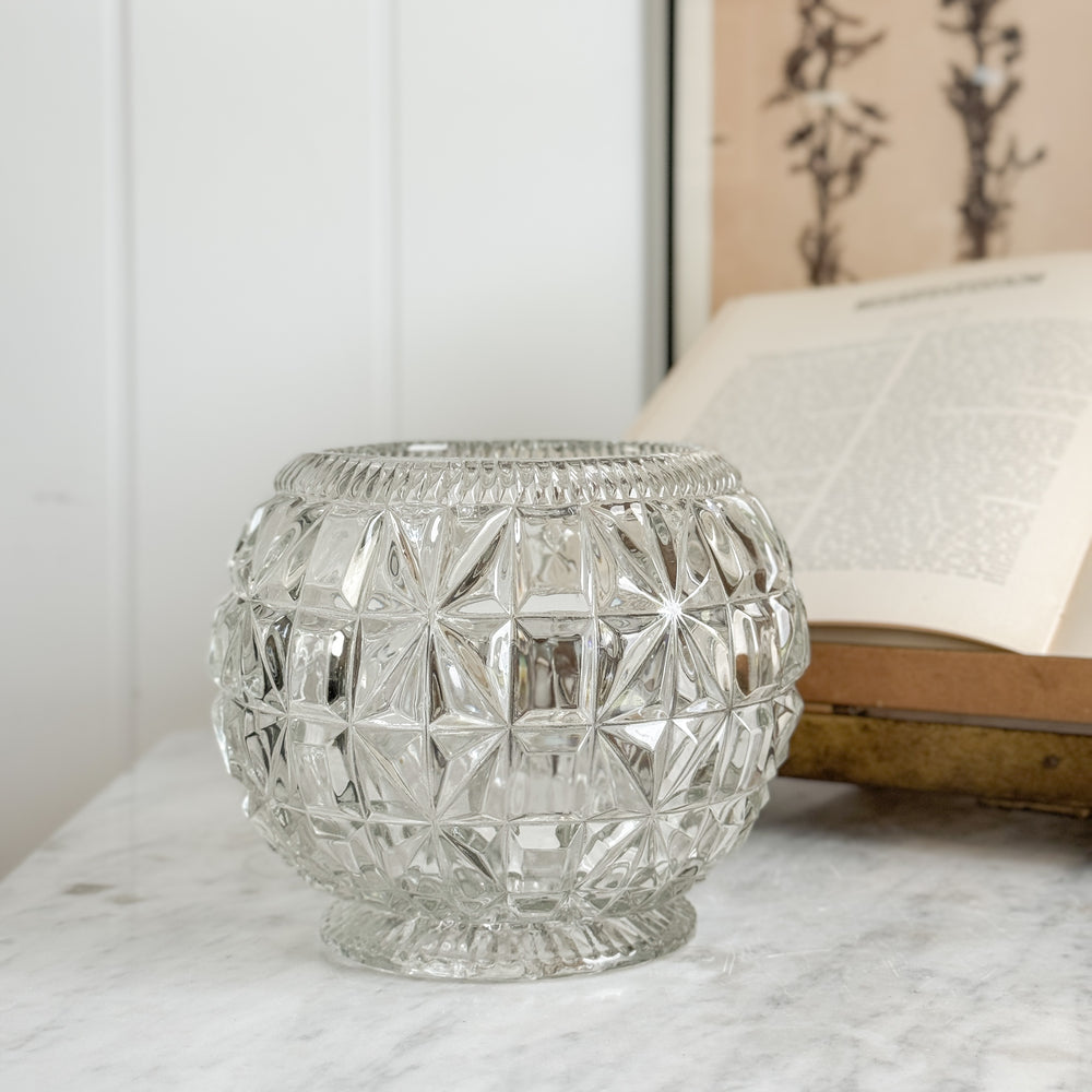 Vintage cut glass bowl geometric pattern.
