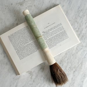 Vintage Large Green Carved Stone and White Calligraphy Brush