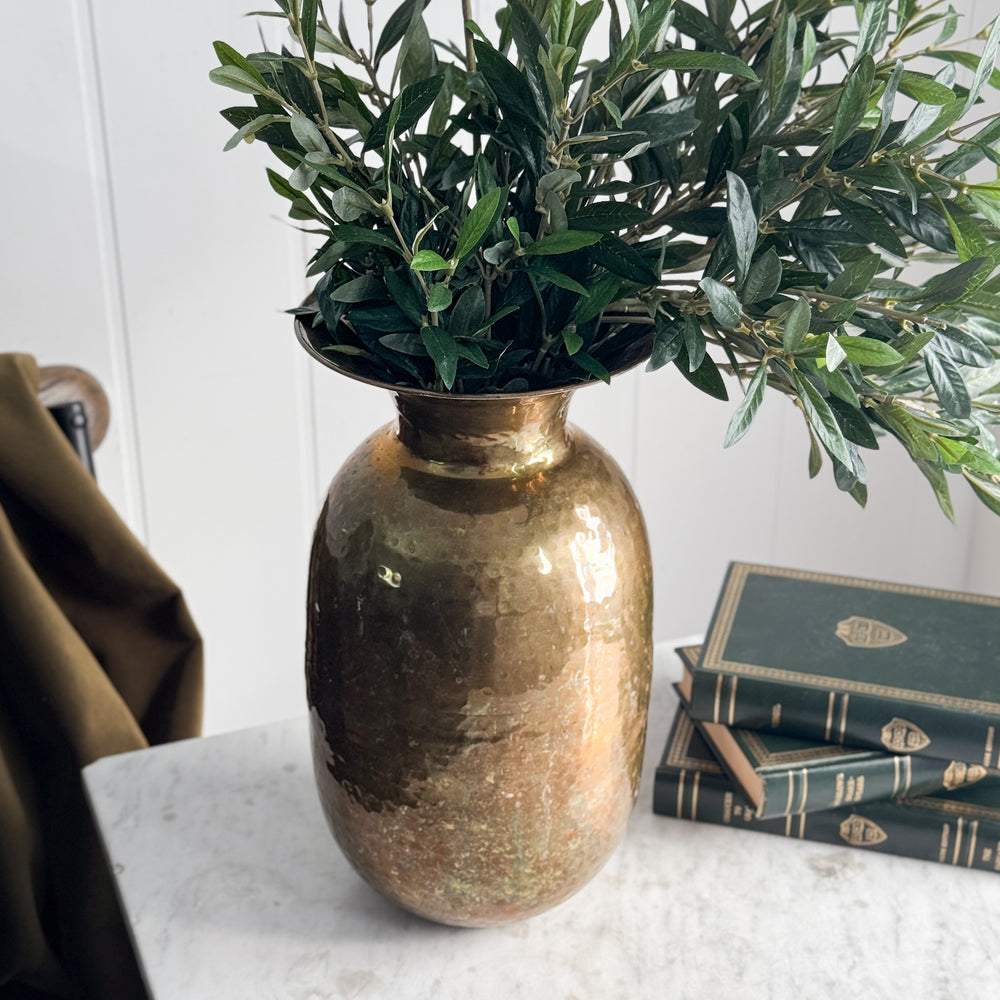 Vintage brass tall tapered vase.