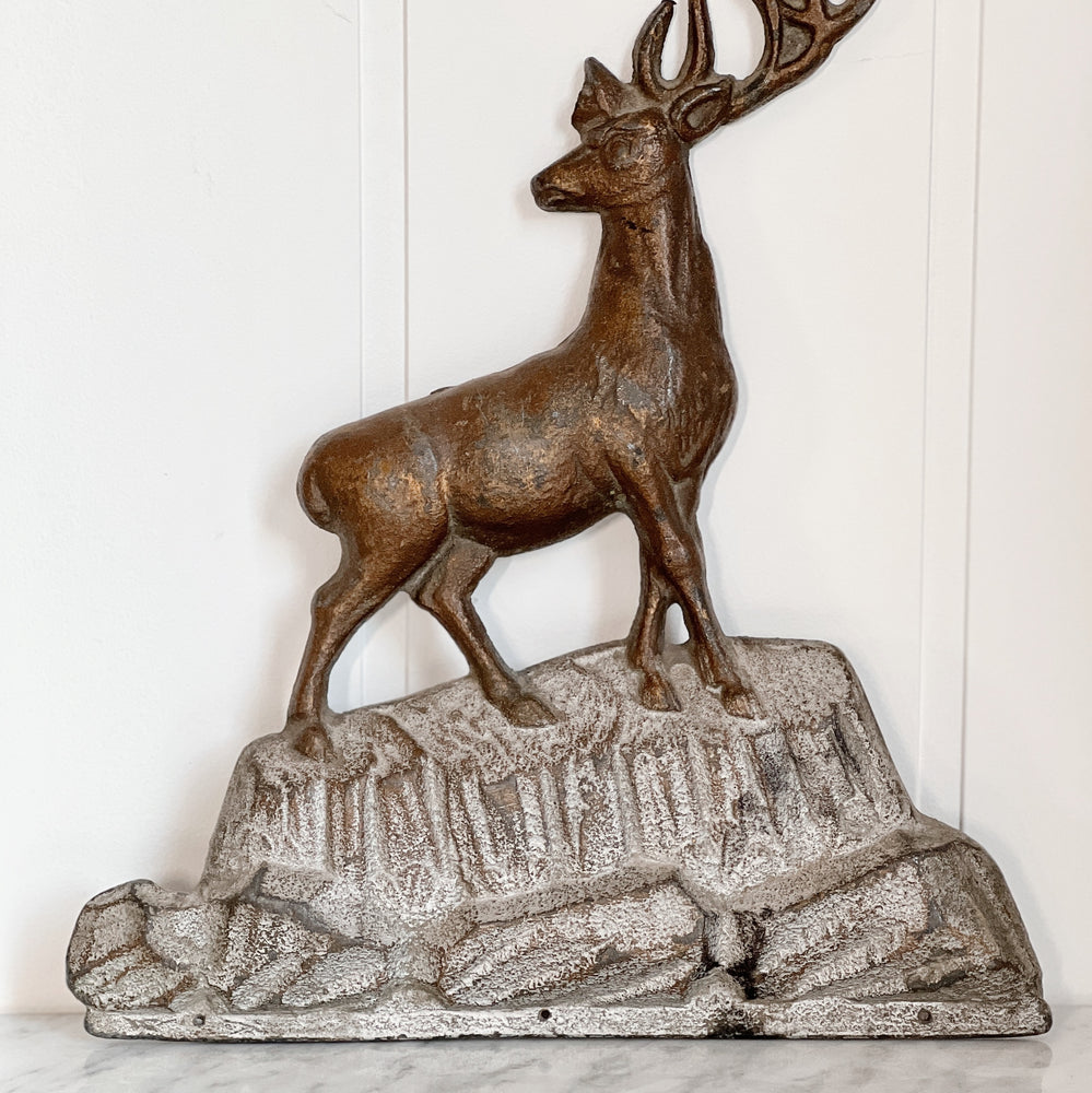 
                
                    Load image into Gallery viewer, Vintage metal stag on a cliff.
                
            