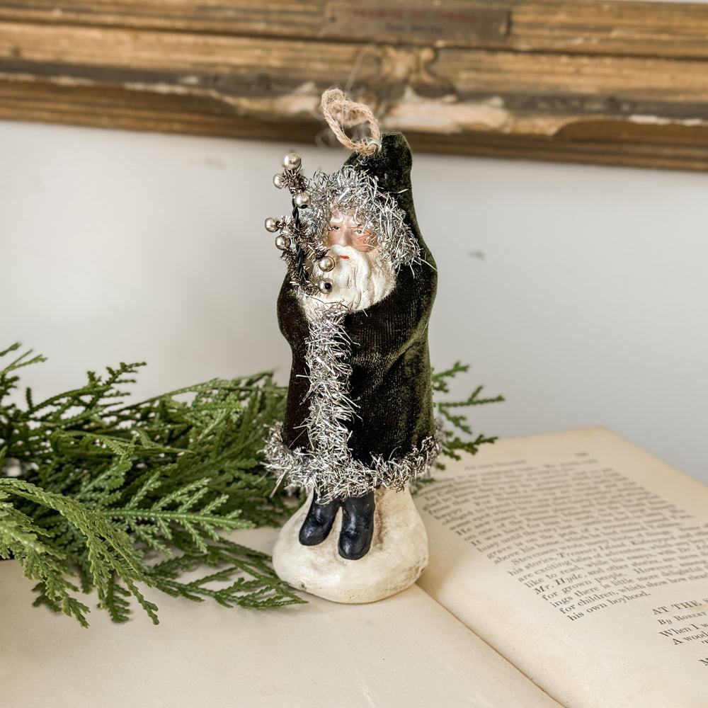 Green Velvet Belsnickle Santa ornament