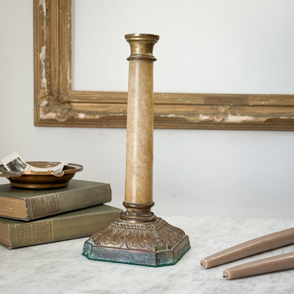 Vintage Marble Brass Taper Holder.