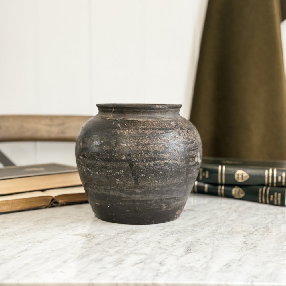 Vintage black pottery vase