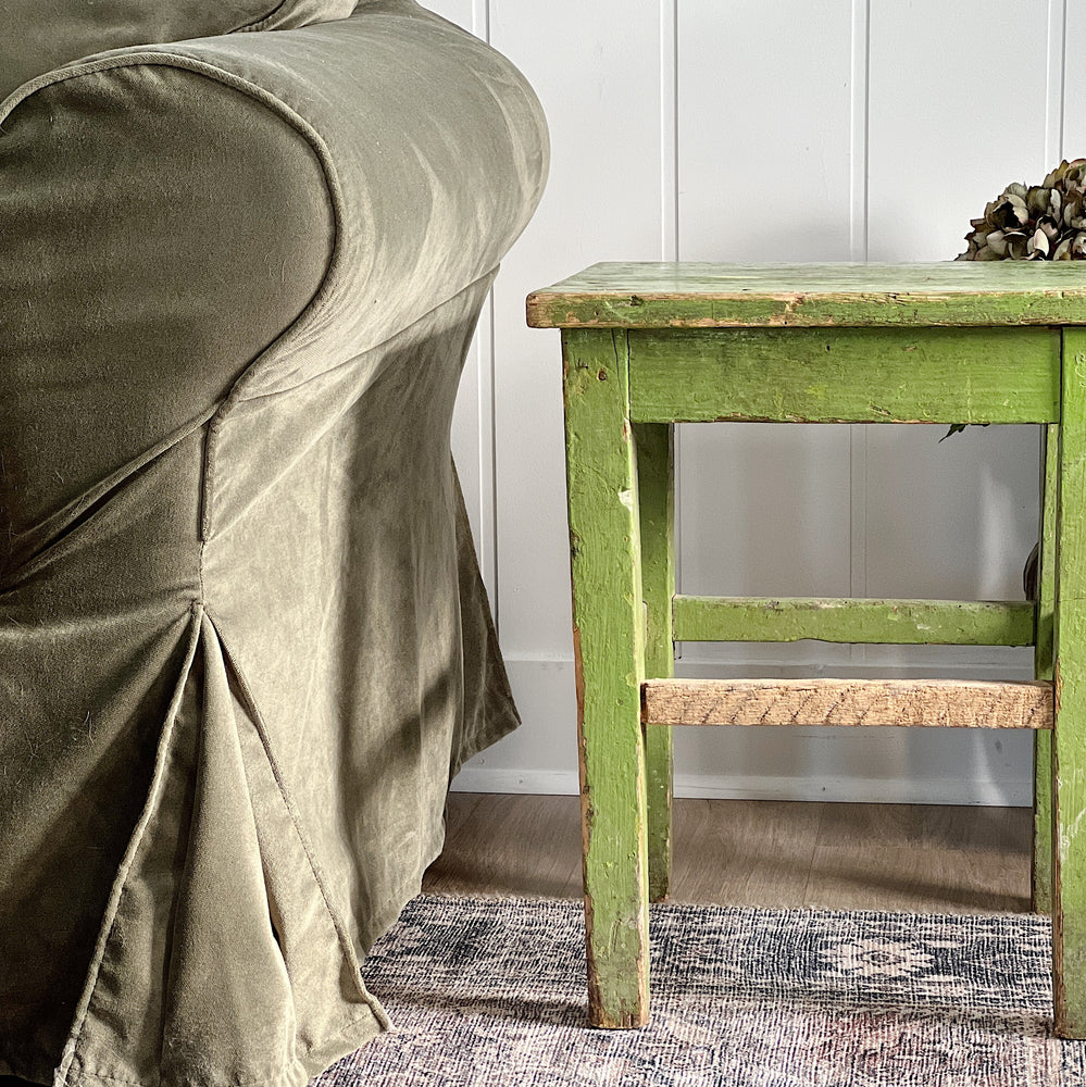 Vintage green painted european stool.