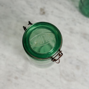 Vintage M Wide Green Glass Canning Jar- FRANCE