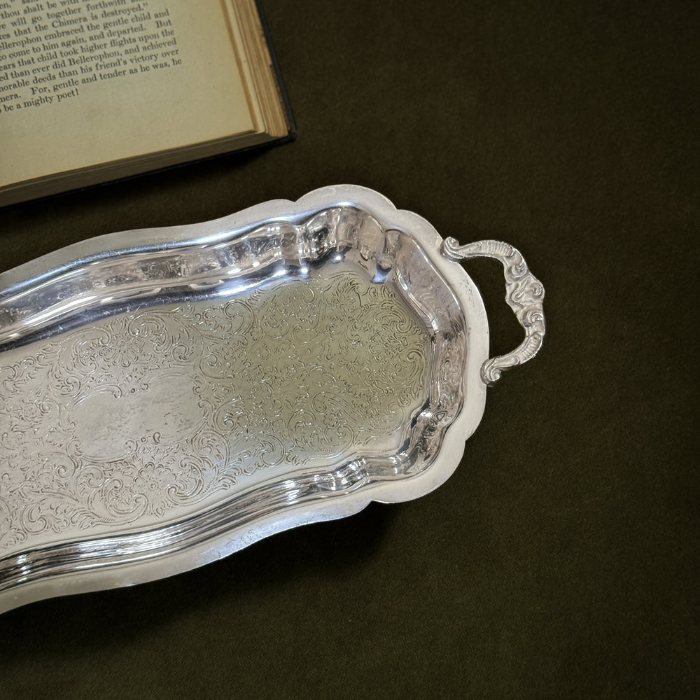 Vintage skinny sliverplate tray with feet