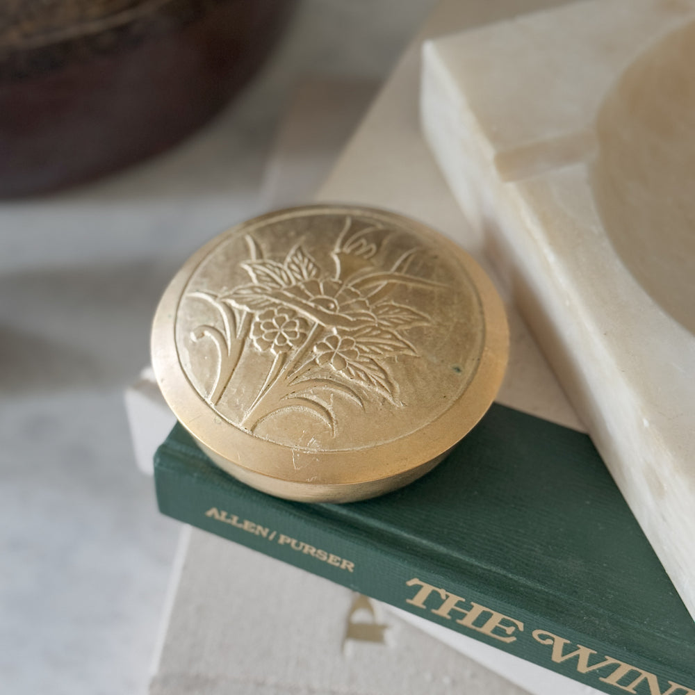Vintage brass flower lid container