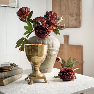 Vintage brass footed goblet vase