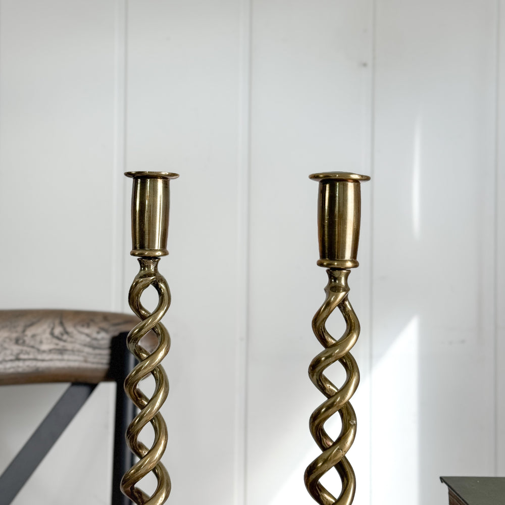 Vintage Tall Spiral Brass Taper Holder Pair