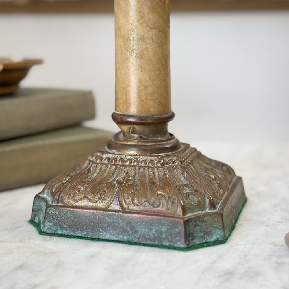 Vintage Marble Brass Taper Holder.