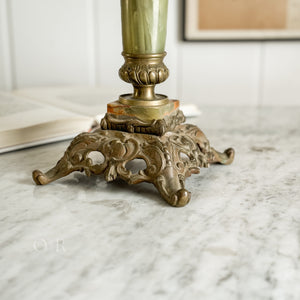 Vintage brass gold green taper candleholder
